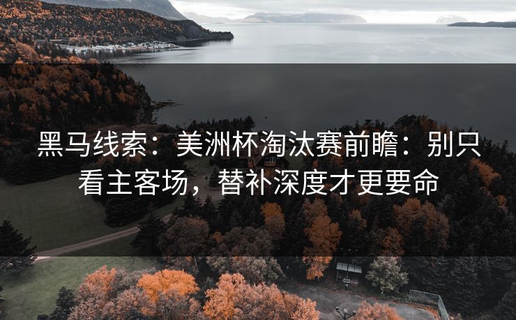 黑马线索：美洲杯淘汰赛前瞻：别只看主客场，替补深度才更要命